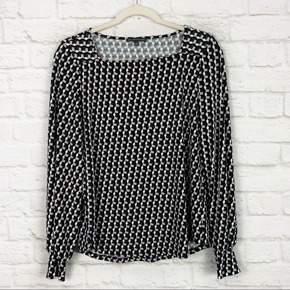 Adrianna Papell Geo Printed Long Sleeve Blouse S
